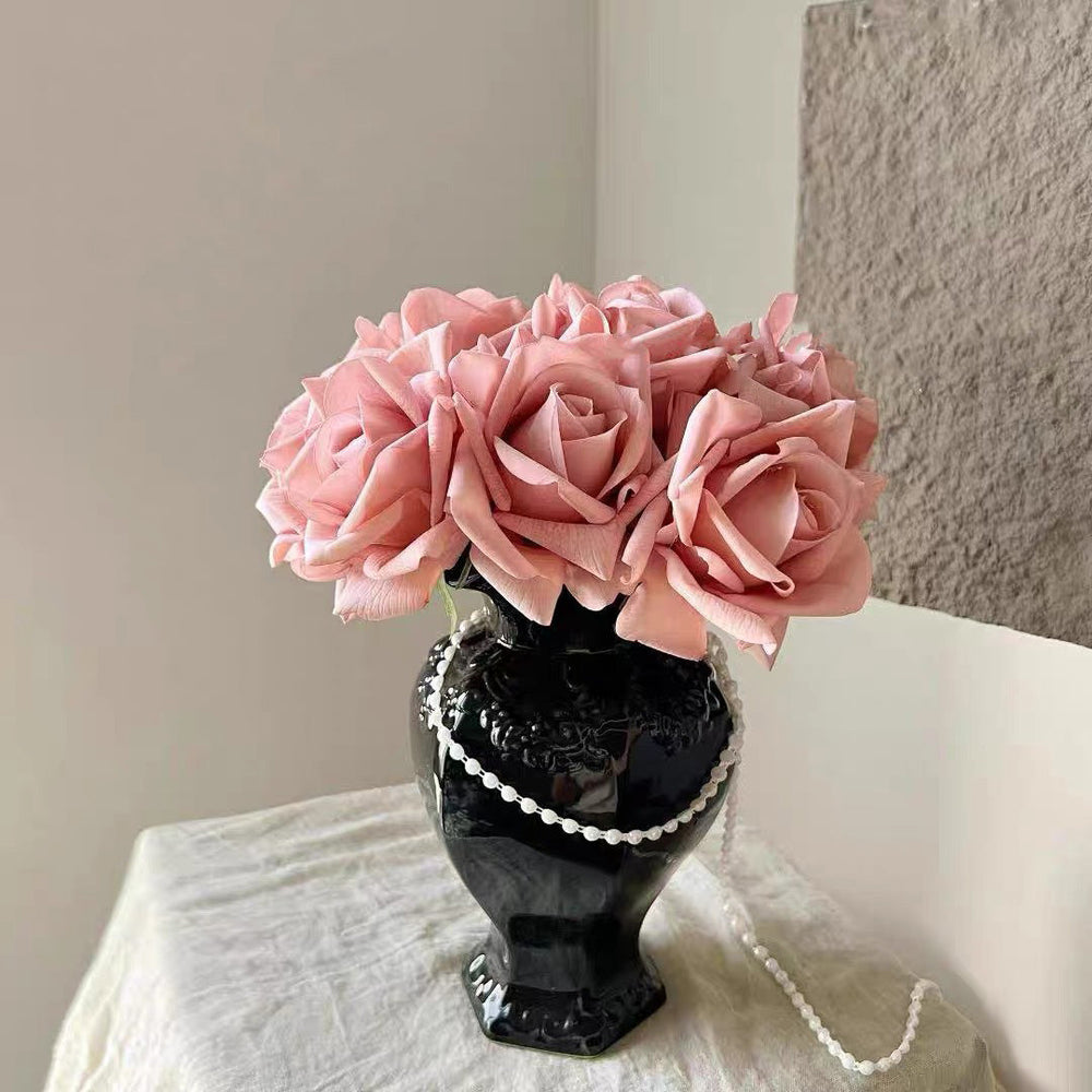 Faux Rose Arrangement - Blush Pink Rose (10 Stems / 10 Roses) realistic artificial flower arrangement