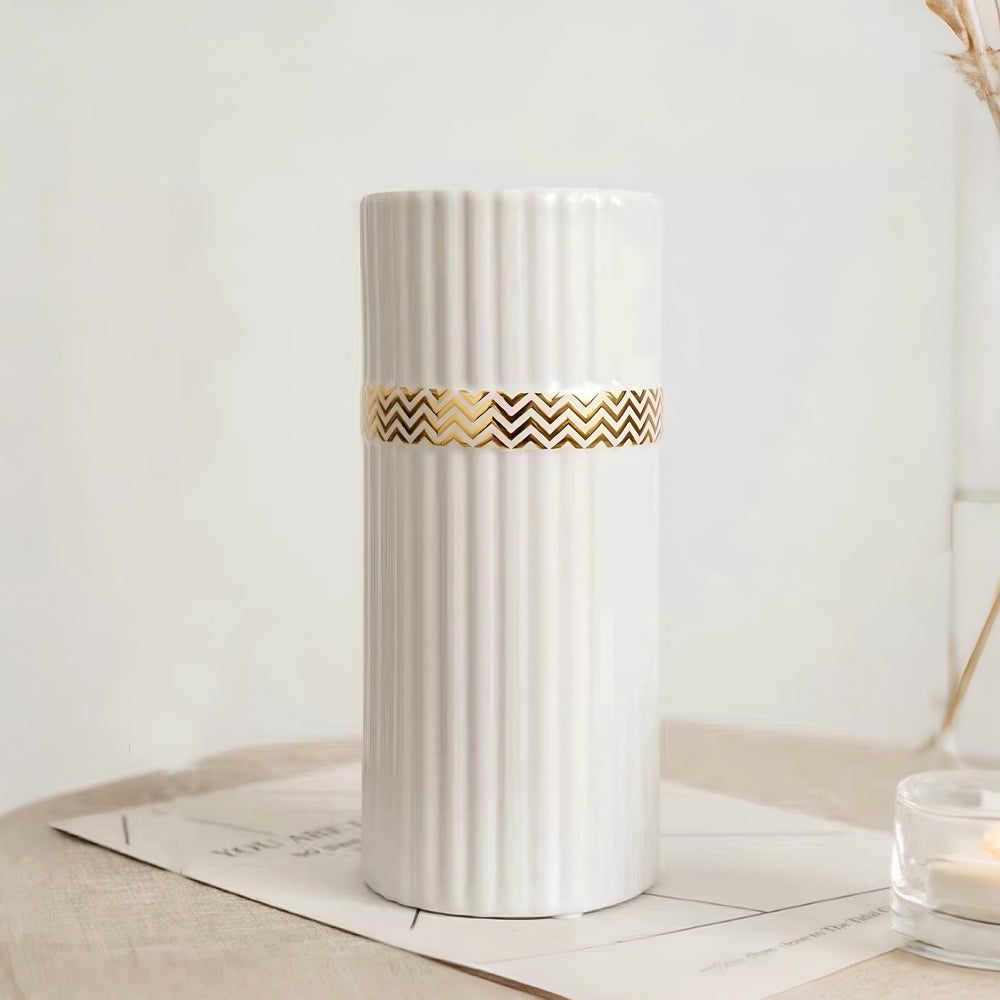 Ribbed Cylinder Vase - White decorative vase for artificial flowers