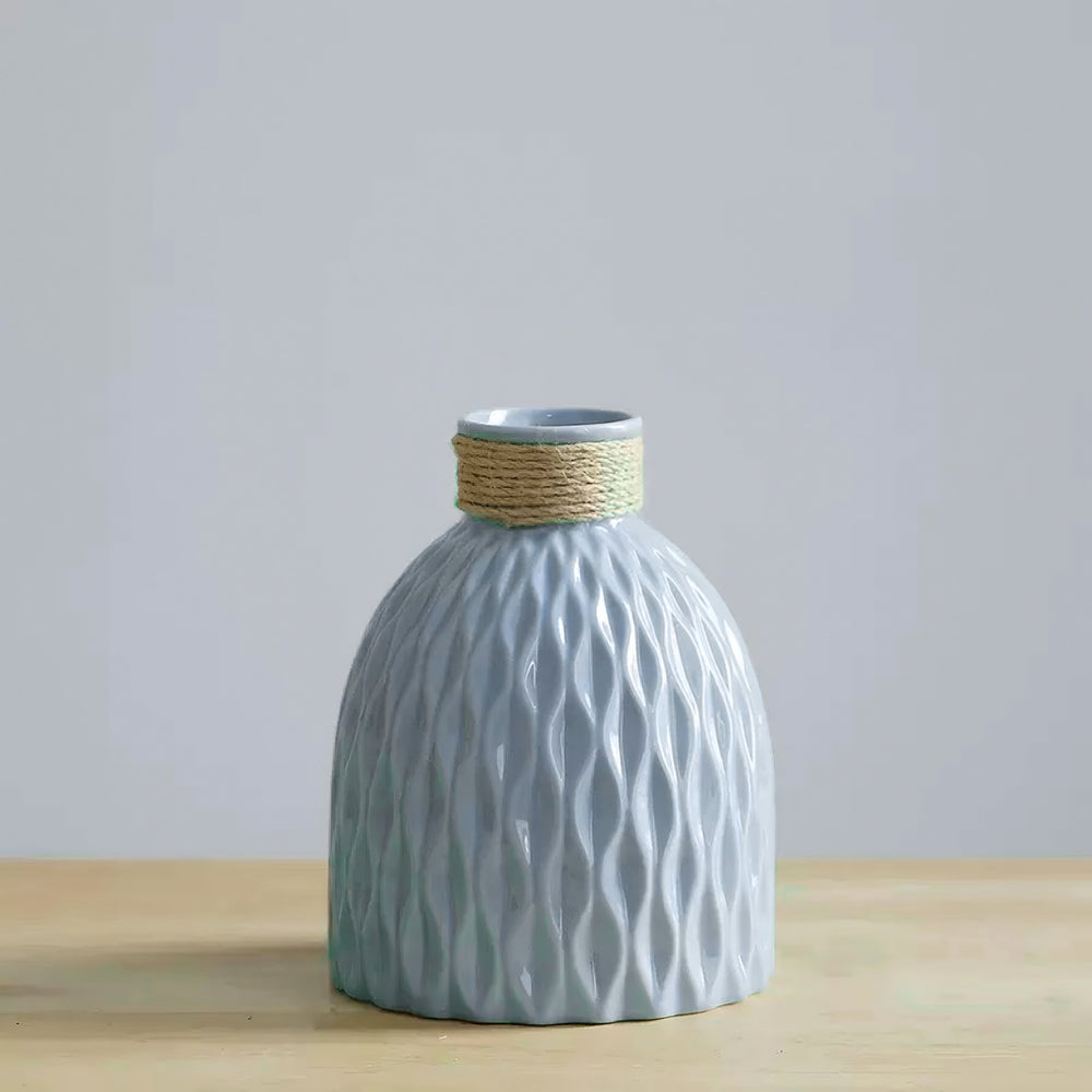 Rope Trimmed Textured Vase - Blue decorative vase for artificial flowers