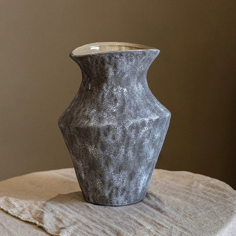 Wabi-Sabi Textured Charcoal Ceramic Artisanal Vase decorative vase for artificial flowers