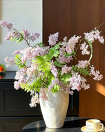 Dusty Lavender Lilac & Fern Artificial Flower Arrangement realistic artificial flower arrangement
