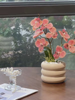 Soft Coral Pink Phalaenopsis Artificial Flower Arrangement realistic artificial flower arrangement – product view 3