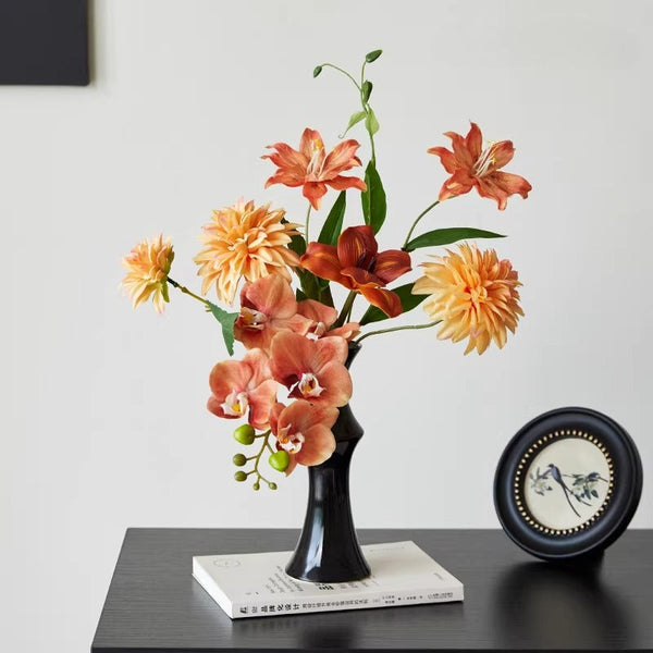 Luxe Terracotta Orchid & Dahlia Ensemble Artificial Flower Arrangement realistic artificial flower arrangement