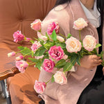 Dusty Pink Platycodon Bloom Artificial Flower Arrangement realistic artificial flower arrangement – product view 2