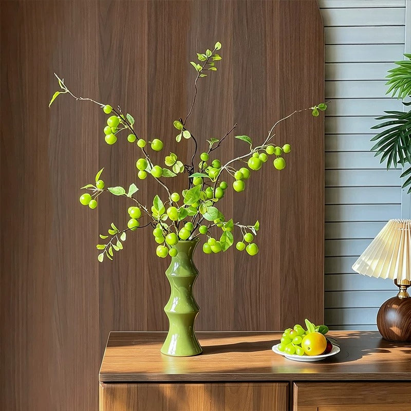 Luxury Oriental Zen Green Berry Artificial Flower Arrangement realistic artificial flower arrangement