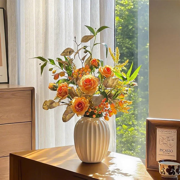 Ethereal Harvest Rose Ensemble Artificial Flower Arrangement realistic artificial flower arrangement