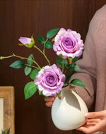 Dusty Lavender Rose Artificial Flower Arrangement with Vase realistic artificial flower arrangement – product view 2