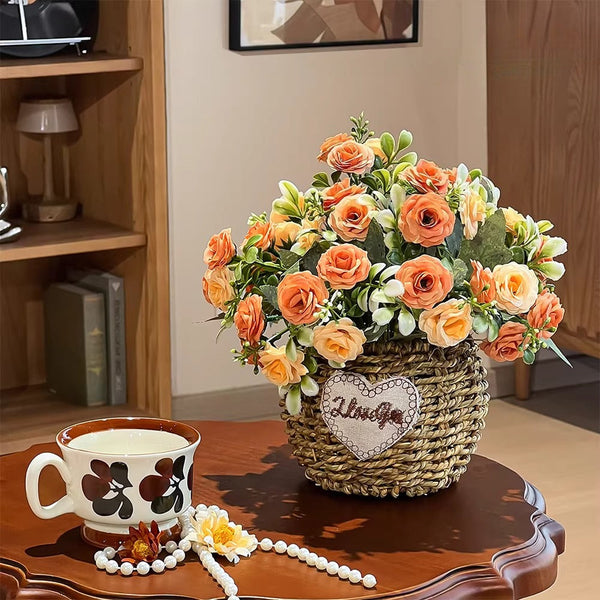 Terracotta Austin Rose Basket Artificial Flower Arrangement realistic artificial flower arrangement