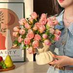 Blush Burned Edge Rose Bouquet Artificial Flower Arrangement realistic artificial flower arrangement – product view 2