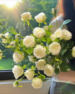 Luxe White Spray Rose Artificial Flower Arrangement realistic artificial flower arrangement – product view 2