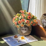 Terracotta Austin Rose Basket Artificial Flower Arrangement realistic artificial flower arrangement – product view 5