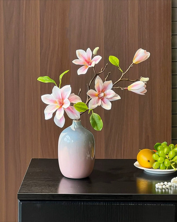 Pink Magnolia Gradient Vase Artificial Flower Arrangement with Vase realistic artificial flower arrangement