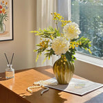Luxe Cream Peony & Wattle Ensemble Artificial Flower Arrangement realistic artificial flower arrangement – product view 6