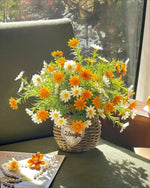 Sunlit Daisy & Chamomile Faux Floral Basket Arrangement realistic artificial flower arrangement – product view 4