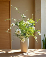 Vintage Fresh Green Hydrangea & White Cosmos Artificial Flower Arrangement realistic artificial flower arrangement – product 