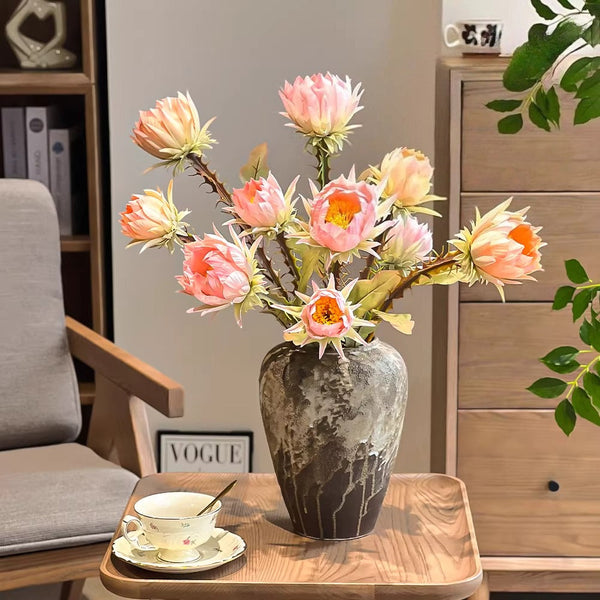 Apricot Protea Crown Artificial Flower Arrangement realistic artificial flower arrangement