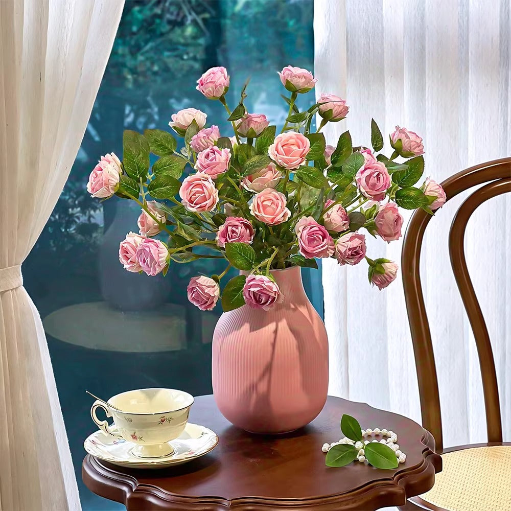 Blush Bubble Rose Cluster Artificial Flower Arrangement realistic artificial flower arrangement