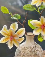 Vintage Yellow Magnolia Artificial Flower Arrangement with Vase realistic artificial flower arrangement – product view 4