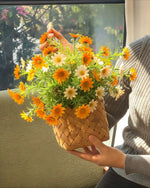 Sunlit Daisy & Chamomile Faux Floral Basket Arrangement realistic artificial flower arrangement – product view 2