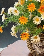Sunlit Daisy & Chamomile Faux Floral Basket Arrangement realistic artificial flower arrangement – product view 6