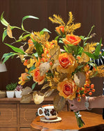 Vintage Autumn Amber Rose & Berry Artificial Flower Arrangement realistic artificial flower arrangement – product view 2