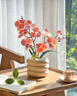 Soft Coral Pink Phalaenopsis Artificial Flower Arrangement realistic artificial flower arrangement – product view 4