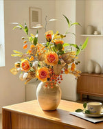 Vintage Autumn Amber Rose & Berry Artificial Flower Arrangement realistic artificial flower arrangement – product view 7