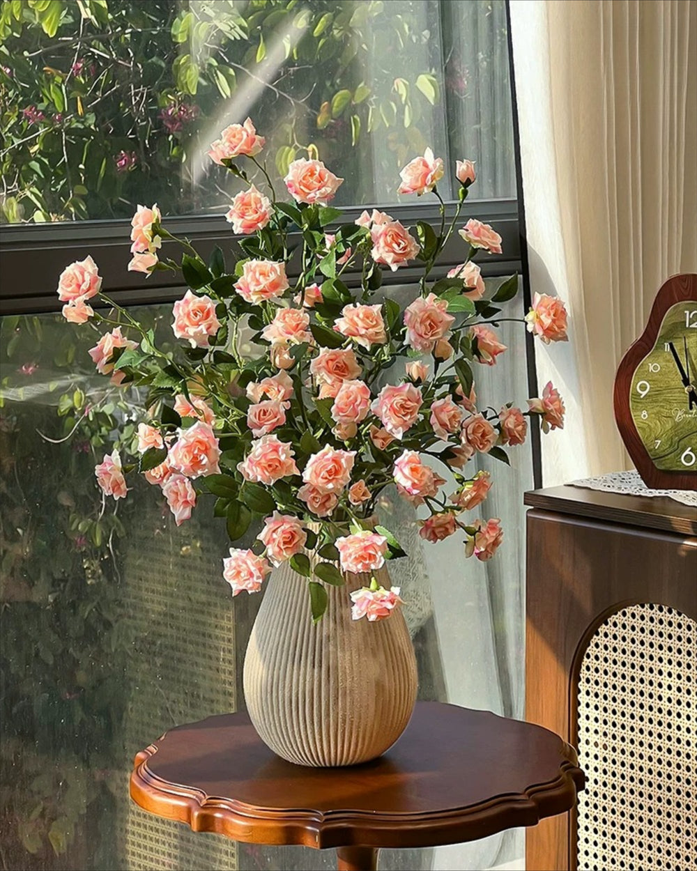 Blush Bubble Rose Artificial Flower Arrangement realistic artificial flower arrangement