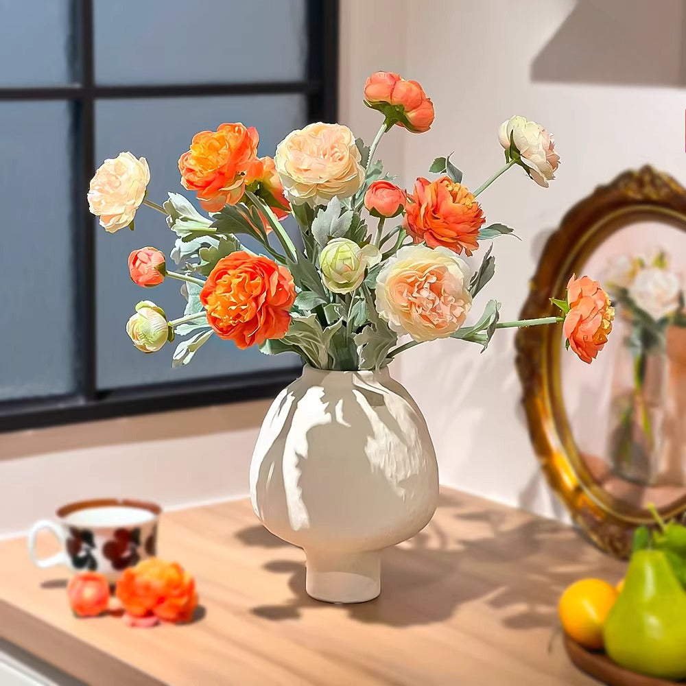 Ethereal Apricot Ranunculus Entryway Artificial Flower Arrangement realistic artificial flower arrangement