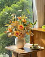 Vintage Autumn Amber Rose & Berry Artificial Flower Arrangement realistic artificial flower arrangement – product view 5