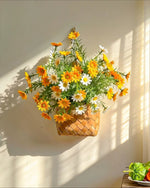 Sunlit Daisy & Chamomile Faux Floral Basket Arrangement realistic artificial flower arrangement – product view 5