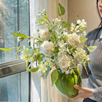 Nordic White Rose & Blossom Breeze Artificial Flower Arrangement realistic artificial flower arrangement – product view 5