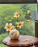 Vintage Yellow Magnolia Artificial Flower Arrangement with Vase realistic artificial flower arrangement – product view 5