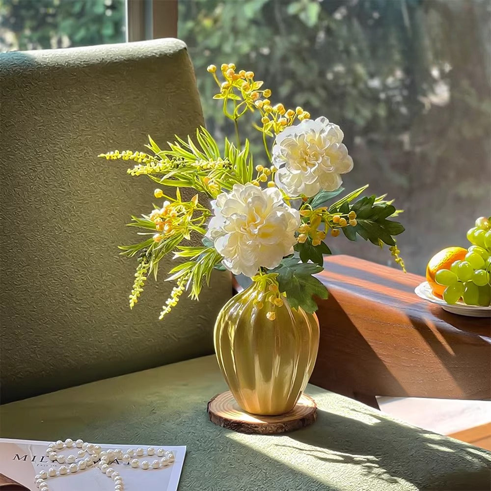 Luxe Cream Peony & Wattle Ensemble Artificial Flower Arrangement realistic artificial flower arrangement