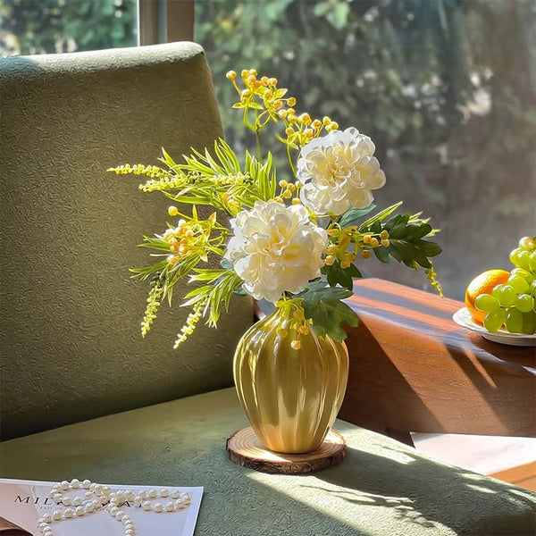 Luxe Cream Peony & Wattle Ensemble Artificial Flower Arrangement realistic artificial flower arrangement