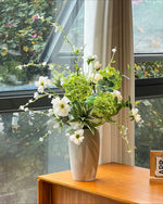 Vintage Fresh Green Hydrangea & White Cosmos Artificial Flower Arrangement realistic artificial flower arrangement – product 