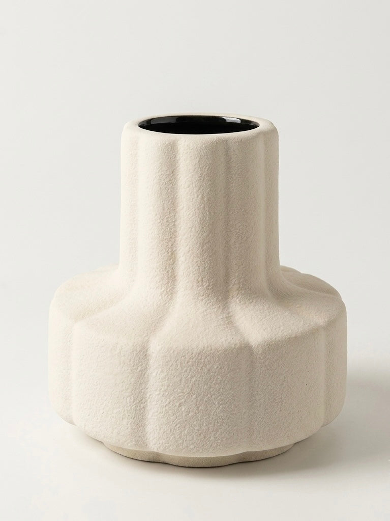 Textured Ribbed Vase - Creamy White decorative vase for artificial flowers