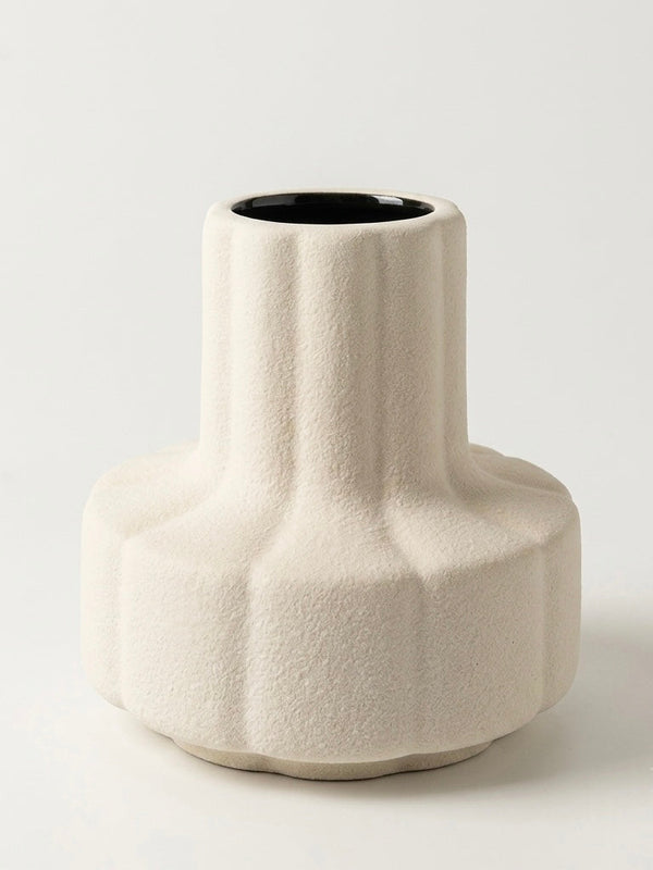 Textured Ribbed Vase - Creamy White decorative vase for artificial flowers