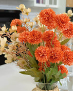 Artificial Flower Arrangement - Orange PomPom & Cream Flower realistic artificial flower arrangement – product view 9