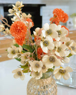 Artificial Flower Arrangement - Orange PomPom & Cream Flower realistic artificial flower arrangement – product view 10