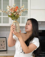 Artificial Flower Arrangement - Orange PomPom & Cream Flower realistic artificial flower arrangement – product view 6