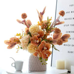 Artificial Flower Arrangement - Terracotta Orchid & Multi-Bloom Mix realistic artificial flower arrangement – product view 3