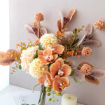 Artificial Flower Arrangement - Terracotta Orchid & Multi-Bloom Mix realistic artificial flower arrangement – product view 2