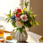 Artificial Flower Arrangement - Multicolor Mixed Blooms with White Rose & Greenery realistic artificial flower arrangement – 