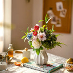 Artificial Flower Arrangement - Multicolor Mixed Blooms with White Rose & Greenery realistic artificial flower arrangement – 