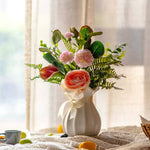 Artificial Flower Arrangement - Multicolor Mixed Blooms with White Rose & Greenery realistic artificial flower arrangement – 