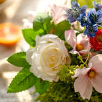 Artificial Flower Arrangement - Multicolor Mixed Blooms with White Rose & Greenery realistic artificial flower arrangement – 