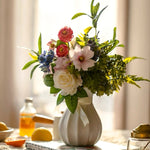 Artificial Flower Arrangement - Multicolor Mixed Blooms with White Rose & Greenery realistic artificial flower arrangement – 
