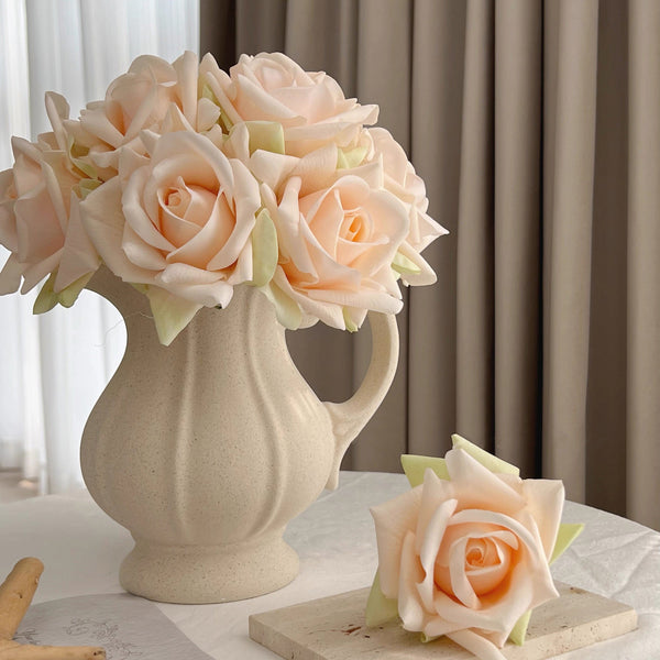 Faux Rose Arrangement - Champagne (10 Stems / 10 Roses) realistic artificial flower arrangement