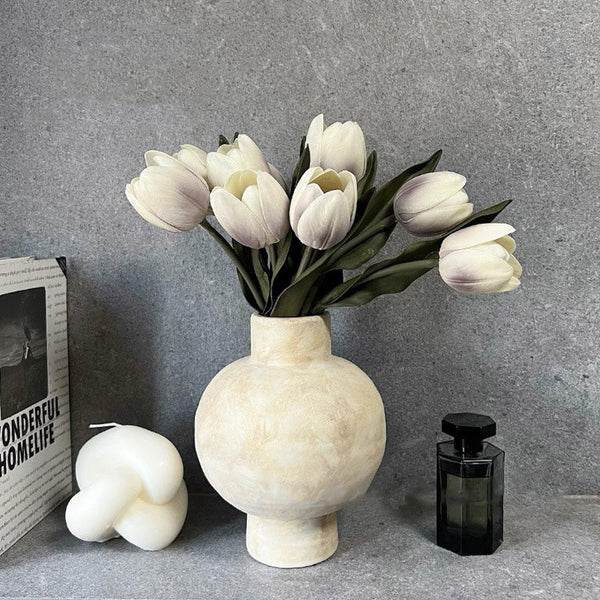 Faux Tulip Arrangement - White (10 Stems / 10 Heads) realistic artificial flower arrangement